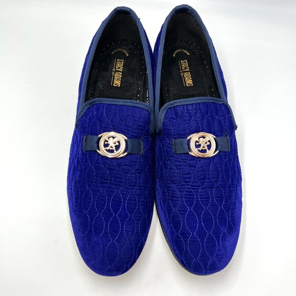 Stacy Adams Mens‎ 13 M Blue Velvet Quilted Slip On Horsebit Loafers Dress Shoes - Picture 3 of 13